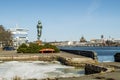 View of the cruise ferry and the Monument of peace between Finland and the USSR in Helsinki.