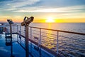 View of cruise liner deck, ocean and sunrise Royalty Free Stock Photo