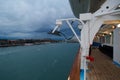 View of the Cruise Port of Venice from the open deck of the passenger cruise ship, evening, cloudy weather. Travel Royalty Free Stock Photo