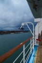 View of the Cruise Port of Venice from the open deck of the passenger cruise ship, evening, cloudy weather. Travel Royalty Free Stock Photo