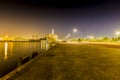 View of a cruise ship anchored in the harbor at night Royalty Free Stock Photo