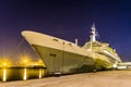 View of a cruise ship anchored in the harbor in Rotterdam Royalty Free Stock Photo