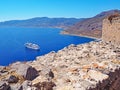 View of a cruise ship in the bay from the hilltop fortress of Monemvasia, Greece