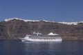 View of cruise ship in caldera of Santorini island Royalty Free Stock Photo