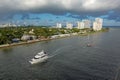 The view from a cruise ship of Port Everglades, in Ft. Lauderdale, Florida of the channel out to the ocean Royalty Free Stock Photo