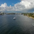 The view from a cruise ship of Port Everglades, in Ft. Lauderdale, Florida of the channel out to the ocean Royalty Free Stock Photo