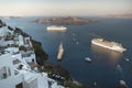 View of cruise ships and other boats in Santorini Royalty Free Stock Photo