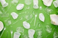 View of crumpled plastic cups, forks Royalty Free Stock Photo