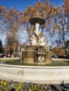 View of the Cuba Republic monument statue in the De El Retiro park, Madrid, Spain
