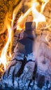 View of the cubic coals for a hookah burning in a fire. Royalty Free Stock Photo