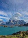 View of Cuernos del Paine from the lake Pehoe in national park Torres del Paine in Chile Royalty Free Stock Photo