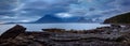 View on Cuillin Hills during late sunset/night from a small village Elgol, located in Isle of Skye, Scotland Royalty Free Stock Photo