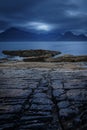 View on Cuillin Hills during late sunset/night from a small village Elgol, located in Isle of Skye, Scotland Royalty Free Stock Photo