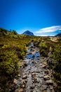 View of Cuillin hills, a range of rocky mountains located on the Isle of Skye in Scotland Royalty Free Stock Photo