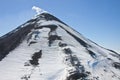 A view of the current cone of Karymsky volcano from a helicopter