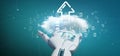 Cyborg holding a Binary cloud with upload internet arrow 3d rendering
