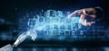 Cyborg holding a Cloud of blockchain cube and binary data 3d rendering Royalty Free Stock Photo