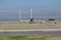 View of cyclist walking on the eco pedestrian / bike path, near the sea, and, Leca da Palmeira, Portugal