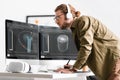 View of 3d artist in headphones