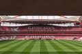 View of Da Luz Stadium: Red Empty Seating and Green Soccer Pitch