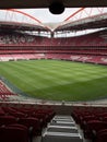 View of Da Luz Stadium: Red Empty Seating and Green Soccer Pitch - Lisbon, Portugal