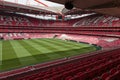 View of Da Luz Stadium: Red Empty Seating and Green Soccer Pitch Royalty Free Stock Photo