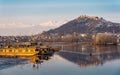 View of  Dal lake  and the Fort after sunrise in  Srinagar during winter  , Srinagar , Kashmir , India Royalty Free Stock Photo