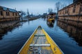 Many Shikara Tourist Boats passing each other at Dal lake in Srinagar, Kashmir, India Royalty Free Stock Photo