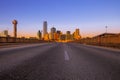 View of Dallas cityskape from the Houston St. Viaduct bridge during sunset Royalty Free Stock Photo