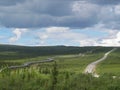 View of Dalton Highway with oil pipeline, leading from Valdez, Fairbanks to Prudhoe Bay, Alaska, USA Royalty Free Stock Photo