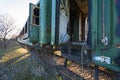 Damaged train wagons in an old abandoned railway network Royalty Free Stock Photo