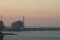 View on Damietta Segas LNG Terminal which is an export terminal belong to Spanish Egyptian Gas Company during sunset. Royalty Free Stock Photo