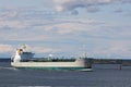 View of Danforth cove and a big cargo ship from Fort Williams Park in Portland, Main