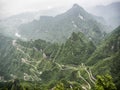 A view of the dangerous 99 curves at the Tongtian Road to Tianmen Mountain, The Heaven`s Gate at Zhangjiagie, Hunan Province, Ch Royalty Free Stock Photo