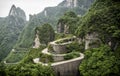 A view of the dangerous 99 curves at the Tongtian Road to Tianmen Mountain, The Heaven`s Gate at Zhangjiagie, Hunan Province, Ch Royalty Free Stock Photo