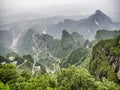 A view of the dangerous 99 curves at the Tongtian Road to Tianmen Mountain, The Heaven`s Gate at Zhangjiagie, Hunan Province, Ch Royalty Free Stock Photo