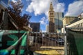 A view of the Daniels & Fisher Tower, Denver Clock Tower, as construction continues along the 16th street mall Denver, Colorado.