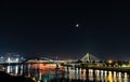 View of the Belgrade`s rivers at night. Royalty Free Stock Photo