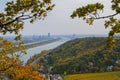 View of the Danube River and the city of Vienna, Austria on an autumn day. Royalty Free Stock Photo