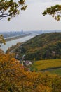 View of the Danube River and the city of Vienna, Austria on an autumn day. Royalty Free Stock Photo