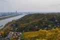 View of the Danube River and the city of Vienna, Austria on an autumn day. Royalty Free Stock Photo