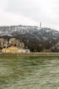 View of the Danube River with Mount Gellert and Citadel of the ancient building of the monument of freedom Budapest. Hungary