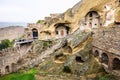 View of David Gareja Lavra orthodox monastery caves built in rock Royalty Free Stock Photo
