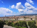 View day Florence Italy spring sunshine city travel Firenze trees river blue sky view