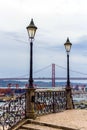View of the 25 de Abril Bridge and port, Lisbon, Portugal. November 30, 2016