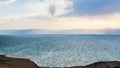 View Dead Sea from Jordan shore in winter evening