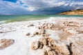 View of Dead Sea shore in sunny winter day Royalty Free Stock Photo