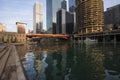View of the Dearborn Street bridge, with the Chicao River buildings from low level Royalty Free Stock Photo