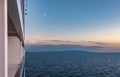 View from deck of cruise ship in Mediterranean Sea at dusk. Royalty Free Stock Photo