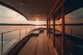 View from the deck of a cruise ship on the river at sunset. Royalty Free Stock Photo